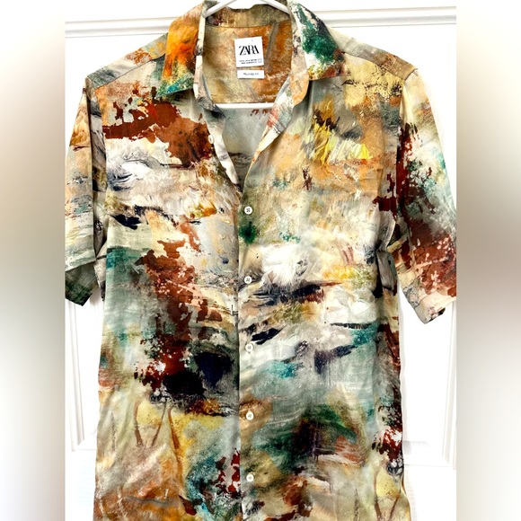 Zara Men’s Abstract Button Down Short Sleeve Shirt in Relaxed Fit, Small - Picture 1 of 6